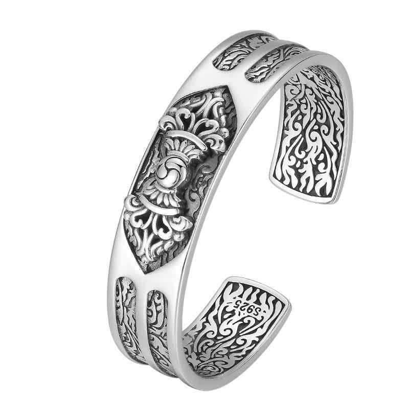 925 Sterling Silver Vajra Dorje Engraved Spiritual Power Bracelet Bangle