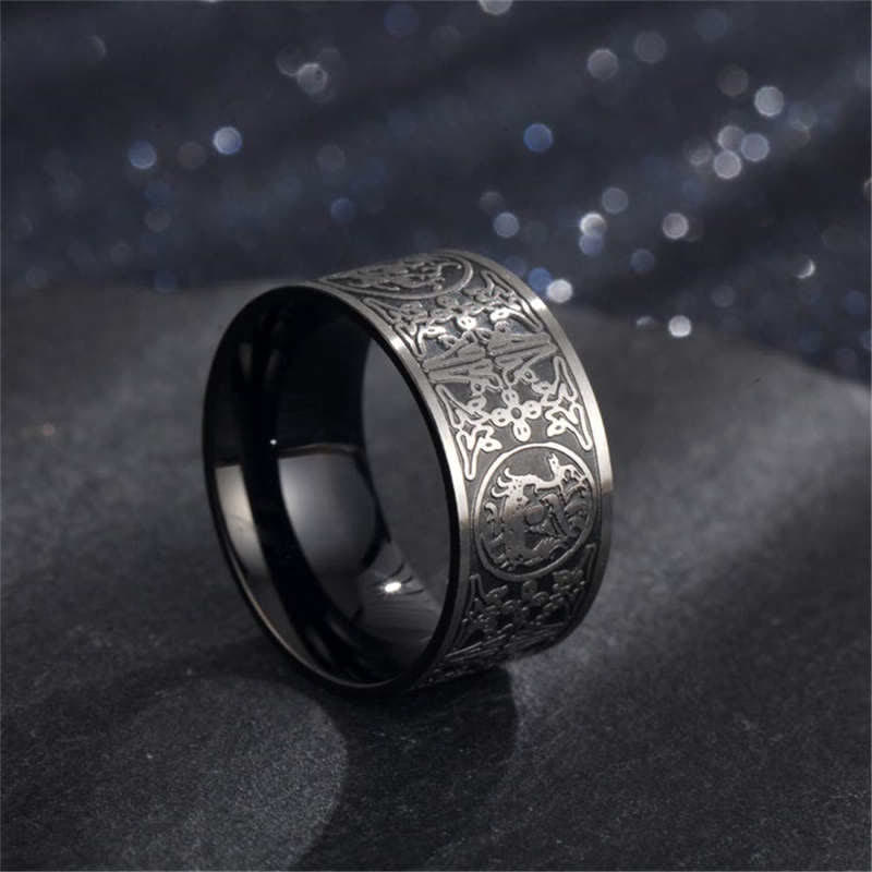 Buddha Stones Four Guardian Beast Dragon White Tiger Suzaku Basalt Carved Success Luck Ring