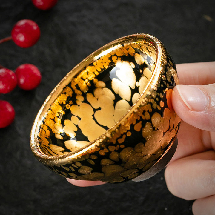 Buddha Stones 24K Gold Spot Pattern Chinese Jianzhan Ceramic Teacup Kung Fu Tea Cup Bowl With Gift Box