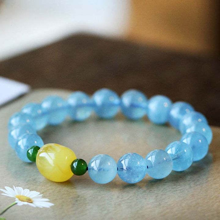 Natural Aquamarine Amber Beads Serenity Healing Bracelet