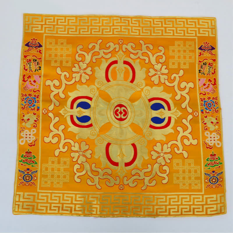 Flower Endless Knot Prayer Altar Mat Healing Meditation 8 Auspicious Symbols Mat Table Runner