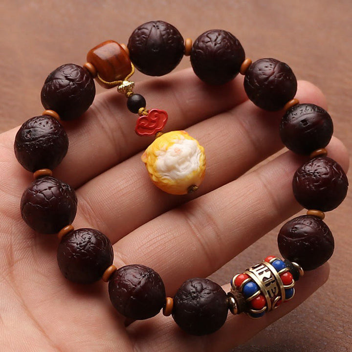 Tibetan Bodhi Seed Agate Bead Luck Wealth Tassel Charm Wrist Mala