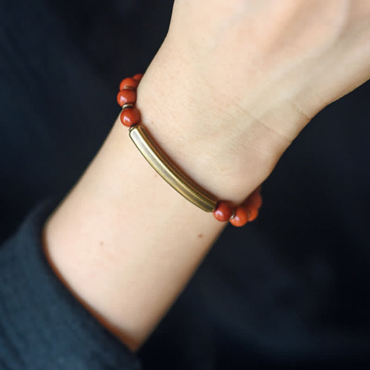 Buddha Stones Red Jasper Moss Agate Black Obsidian Crystal Copper Peace Couple Bracelet