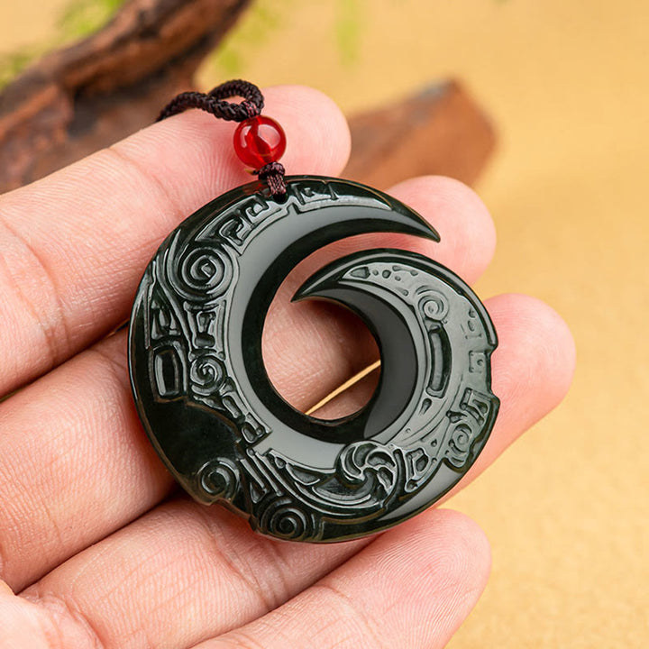 Buddha Stones One's Luck Improves Design Patern Natural Hetian Cyan Jade Success Necklace Pendant