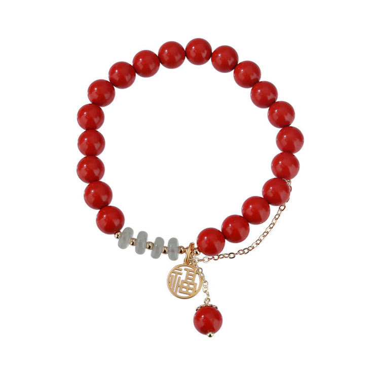 Buddha Stones Cinnabar Auspicious Fu Character Jade Calm Bracelet