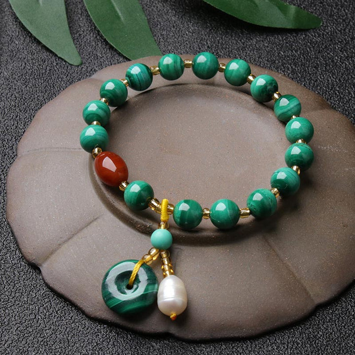 Natural Malachite Red Agate Bead Protection Charm Bracelet