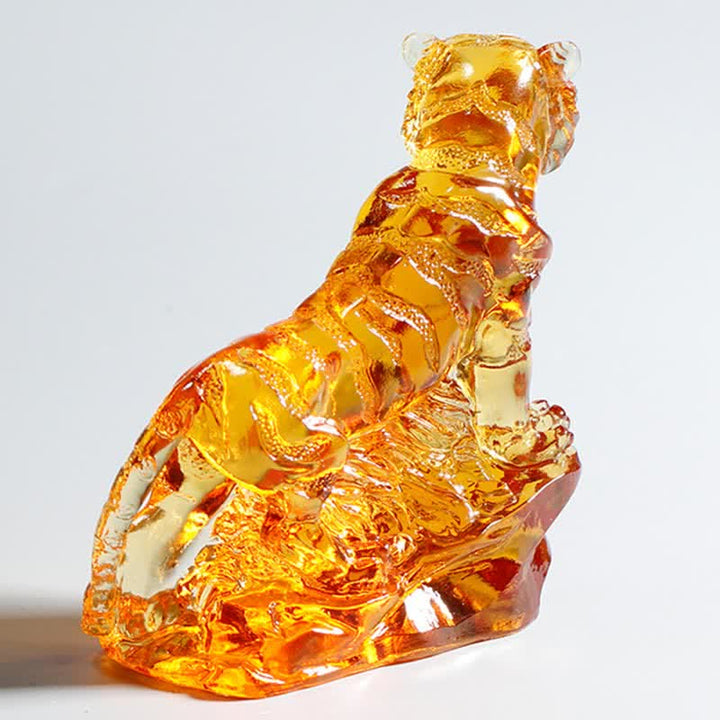 Handmade Liuli Crystal Tiger Art Piece Protection Home Decoration