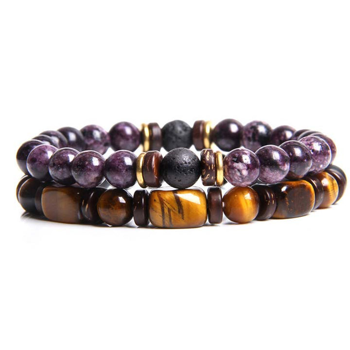 Buddha Stones 2PCS Healing Crystal Emperor Stone Tiger Eye Bead Bracelet