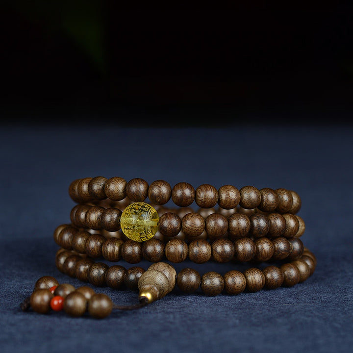 Buddha Stones 108 Mala Beads 999 Gold Brunei Agarwood Heart Sutra Amber Red Agate Strength Meditation Bracelet