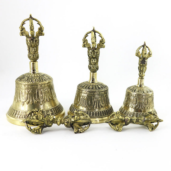 Tibetan Meditation Bell and Vajra Dorje Copper Balance Handmade Decoration Set