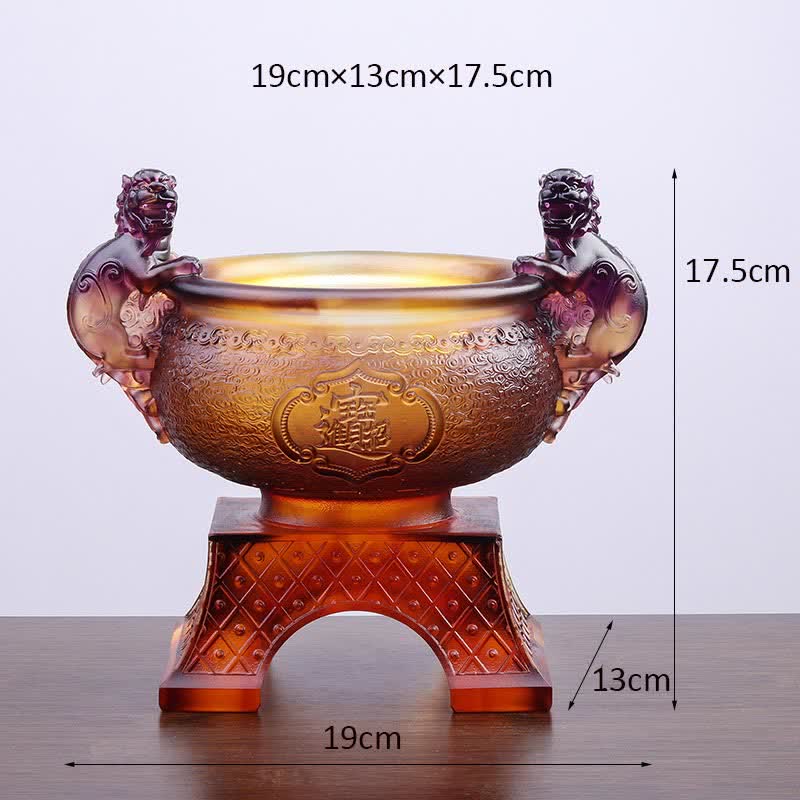 Handmade Liuli Crystal PiXiu Treasure Bowl Art Piece Home Decoration