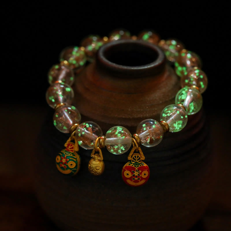 Buddha Stones Gold Swallowing Beast Family Charm Luminous Fluorescent Liuli Glass Bead Success Bracelet