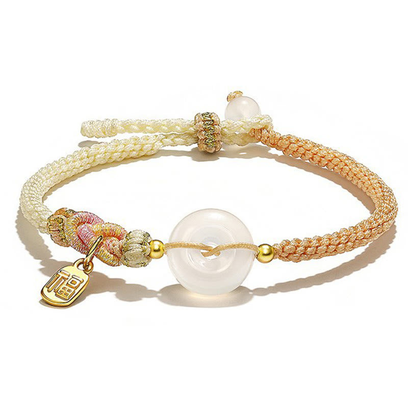 Handmade White Agate Peace Buckle Luck Happiness Protection Weave String Bracelet