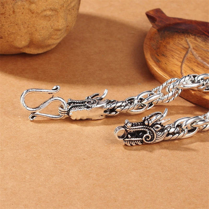 Buddha Stones 925 Sterling Silver Dragon Luck Protection Bracelet