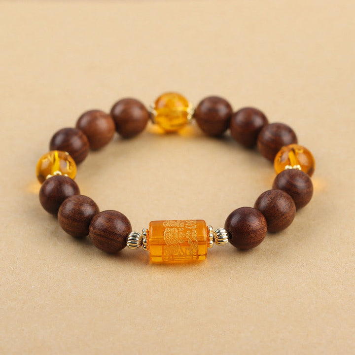 Buddha Stones Natural Phoebe Zhennan Wood Om Mani Padme Hum God Of Wealth Crystal Protection Bracelet