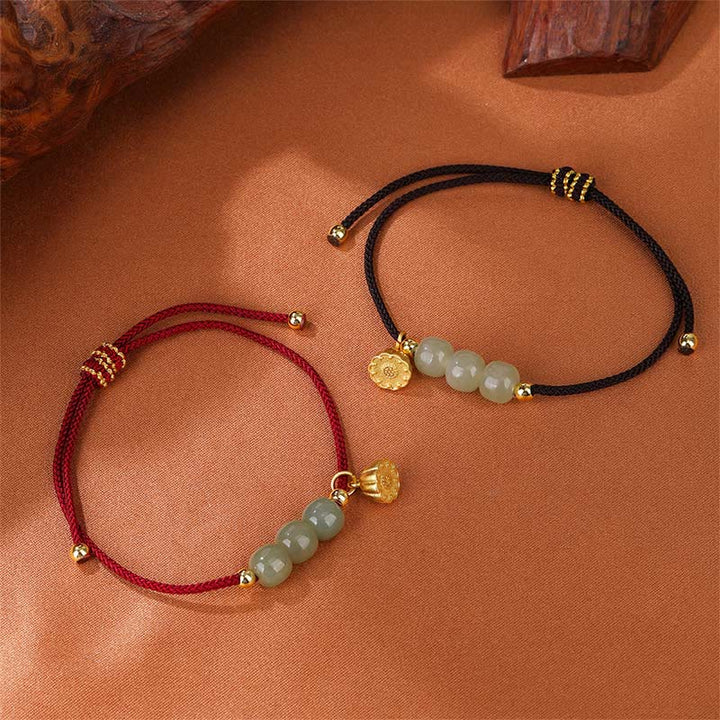 Buddha Stones Handmade Hetian Jade Bead Lotus Pod Prosperity Luck Braided Bracelet