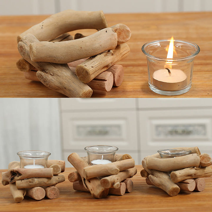 Buddha Stones Wood Candlestick Home Candle Holder Decoration