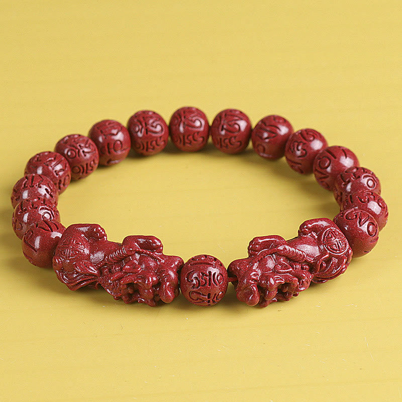 Natural Double PiXiu Cinnabar Om Mani Padme Hum Wealth Luck Bead Bracelet