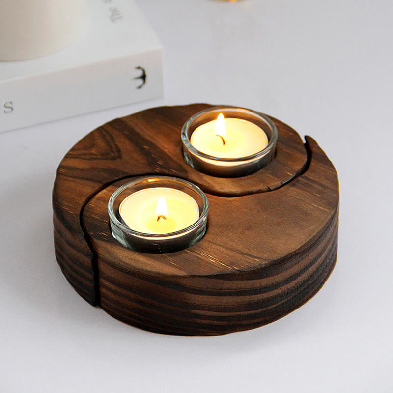 Yin Yang Wood Candle Holder Meditation Rituals Use Items