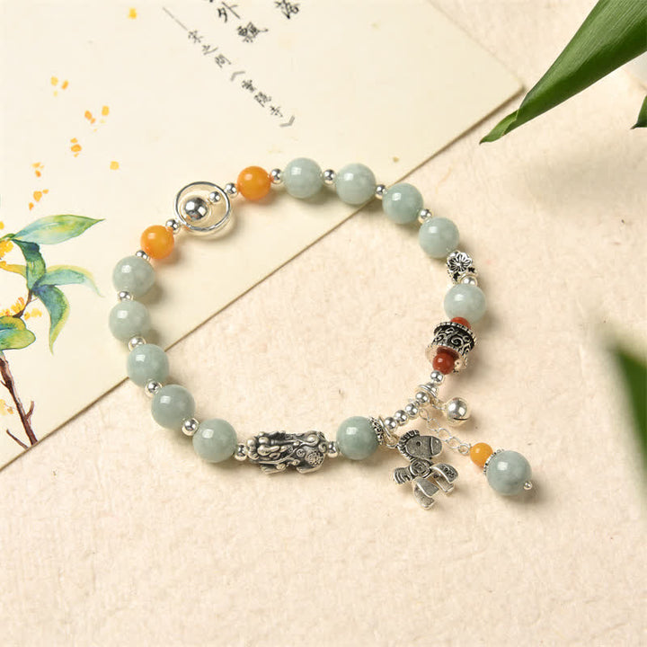 925 Sterling Silver Natural Jade Amber PiXiu Pony Success Bracelet