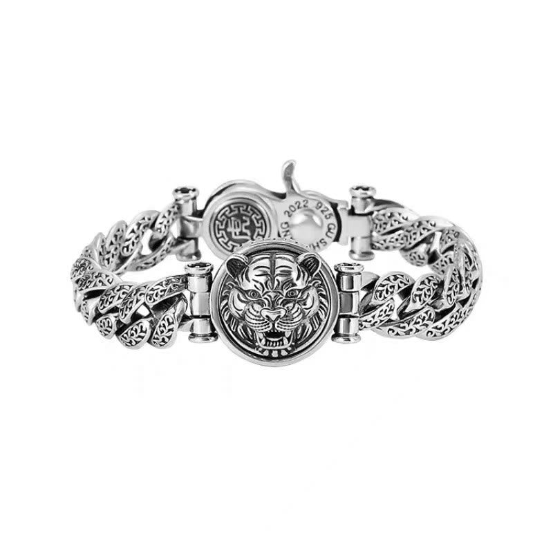 Buddha Stones Tiger Tang Dynasty Flower Design Engraved Luck Energy Bracelet