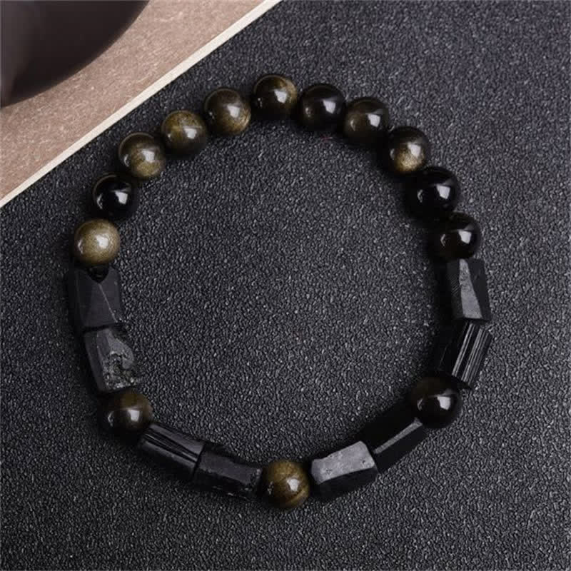 Buddha Stones  Gold Sheen Obsidian Black Tourmaline Wealth Bracelet