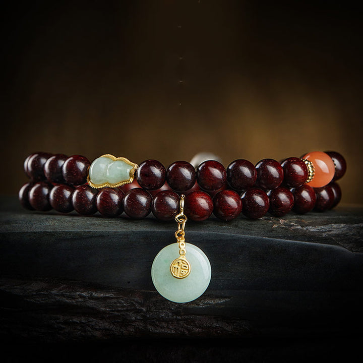 Buddha Stones Chinese Zodiac Natal Buddha Small Leaf Red Sandalwood Jade Red Agate PiXiu Sooth Bracelet