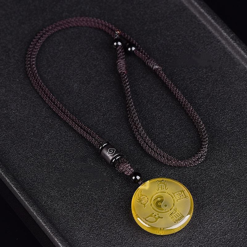 Buddha Stones Taoism Five Sacred Mountains Yin Yang Symbol Liuli Crystal Balance Necklace Pendant Key Chain