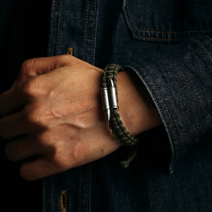 Buddha Stones 925 Sterling Silver Bullet Design Braided Rope Bracelet