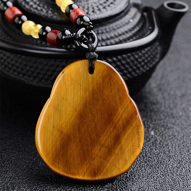 Buddha Stones Tiger's Eye Laughing Buddha Blessing Necklace