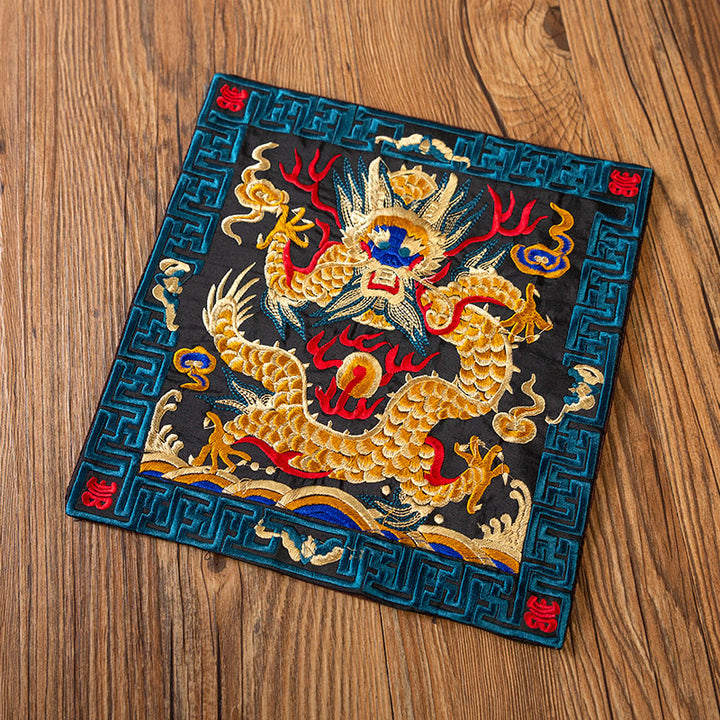 Buddha Stones Phoenix Dragon Kirin Embroidery Cup Mat Pad Tea Cup Coaster Kung Fu Tea Mat