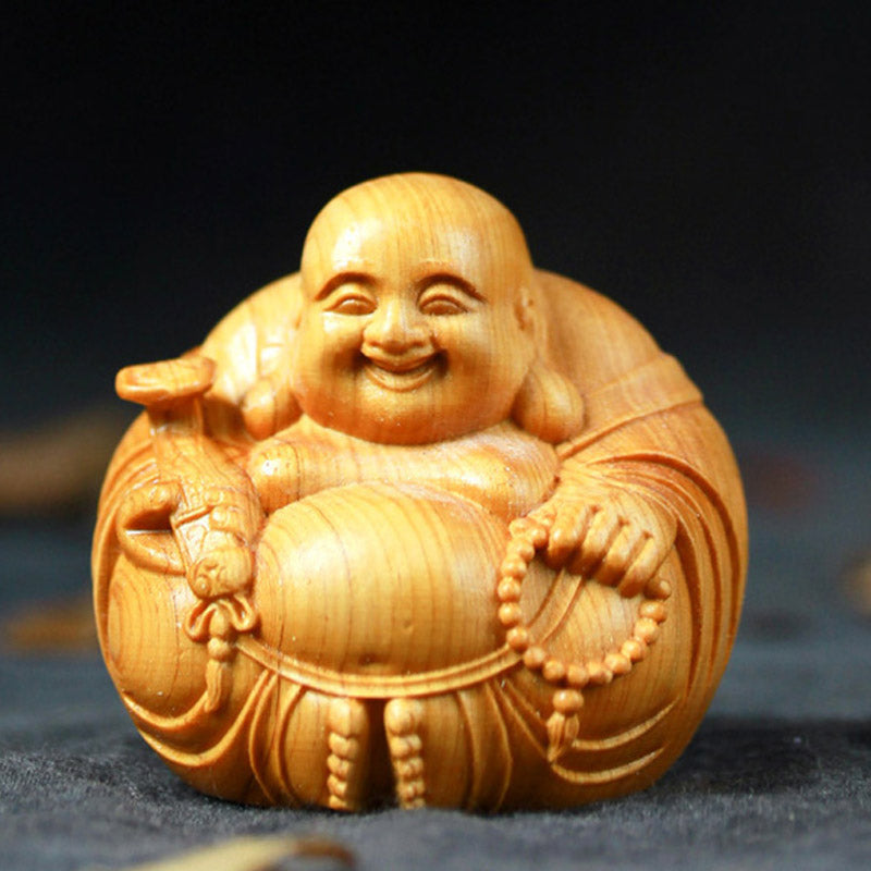 Buddha Stones Laughing Buddha Boxwood Compassion Home Car Decoration