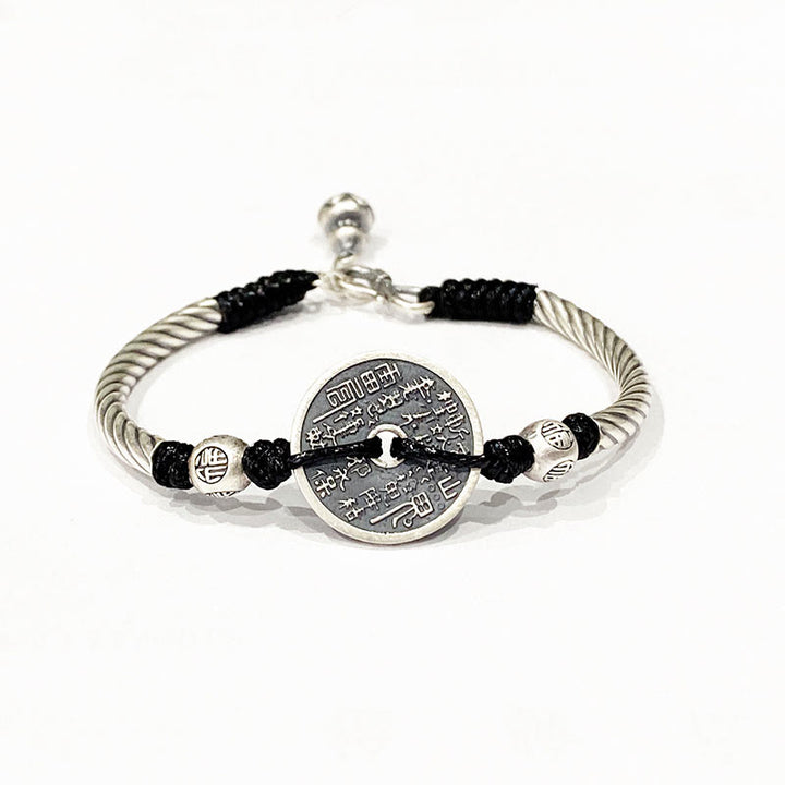 Buddha Stones 999 Sterling Silver Mountain Ghosts Spend Money Bagua Pattern Harmony Bracelet