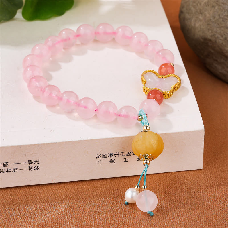 Buddha Stones Natural Pink Crystal Butterfly Pumpkin Love Bracelet