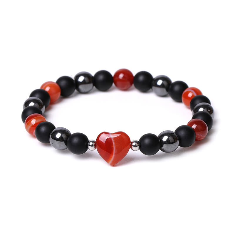 Buddha Stones Black Onyx Tiger Eye Stone Crystal Love Heart Protection Bracelet