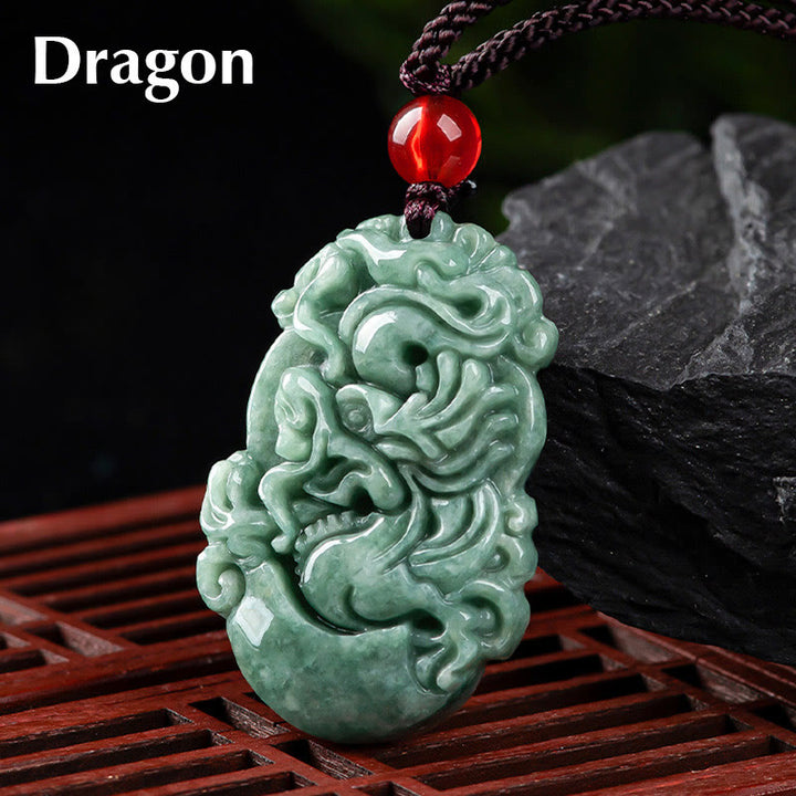 Buddha Stones Natural Jade 12 Chinese Zodiac Prosperity Necklace Pendant