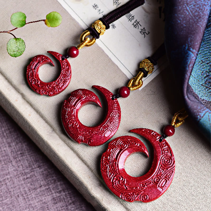 Buddha Stones One's Luck Improves Design Patern Natural Cinnabar Blessing Necklace Pendant