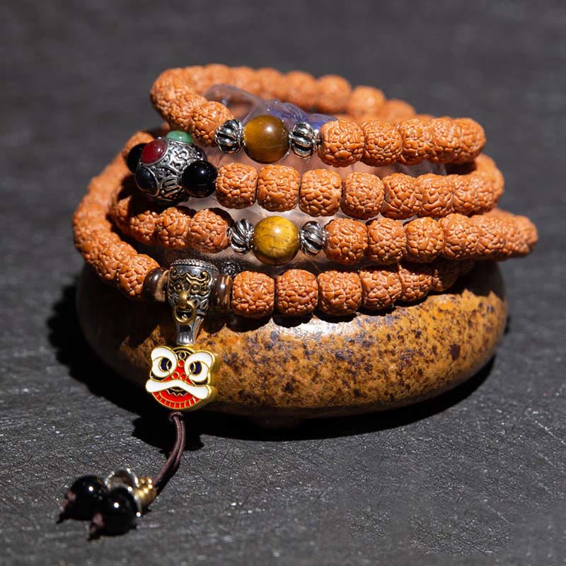 Tibet 108 Mala Beads Rudraksha Bodhi Seed Chinese Zodiac Natal Buddha Wealth Charm Bracelet