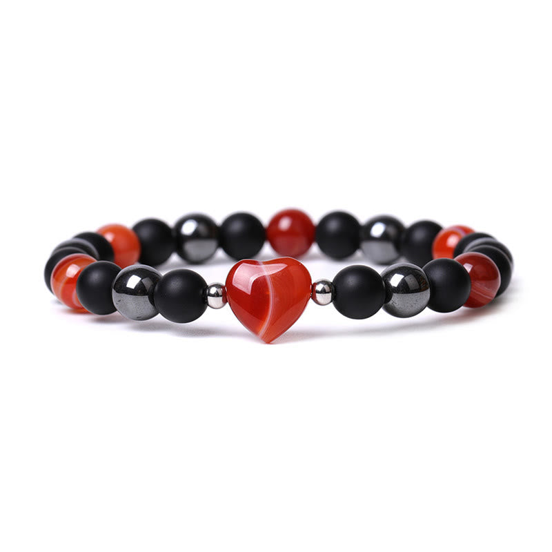 Buddha Stones Black Onyx Tiger Eye Stone Crystal Love Heart Protection Bracelet