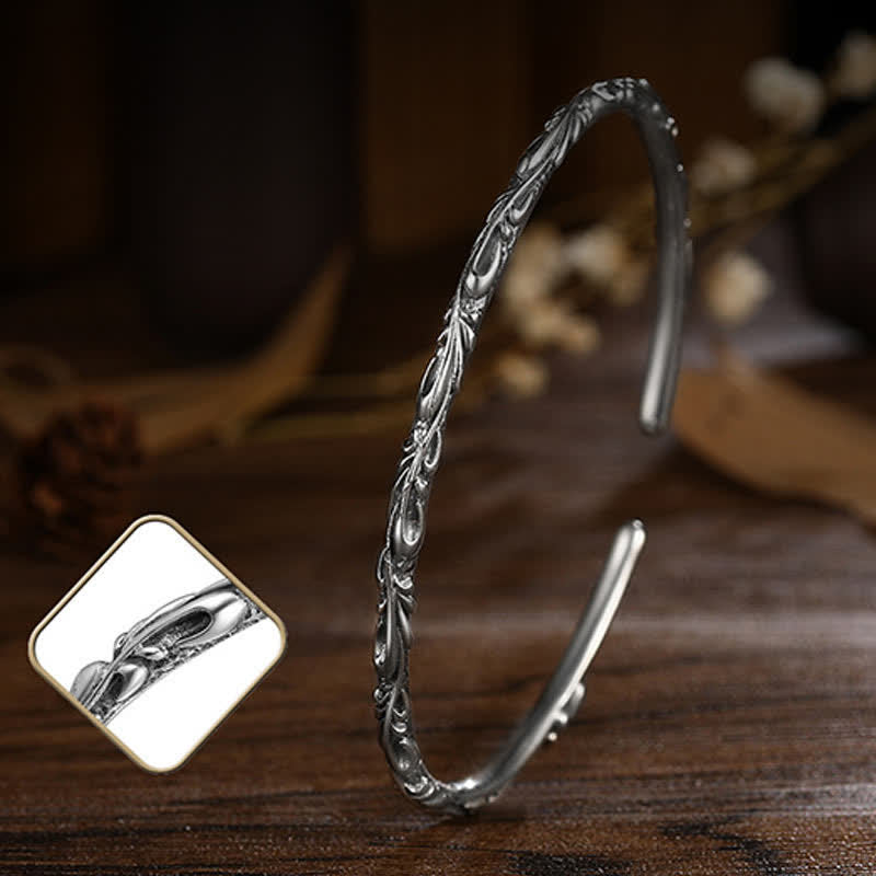 925 Sterling Silver Handmade Vines Engraved Protection Bracelet Bangle