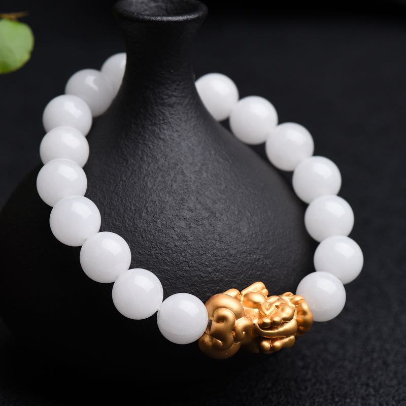 Buddha Stones Natural White Jade PiXiu Wealth Bracelet