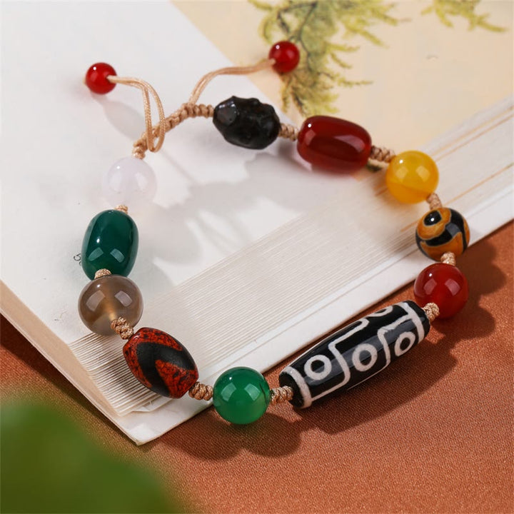 Buddha Stones Tibetan Nine-Eye Dzi Bead Agate Wealth Protection Bracelet