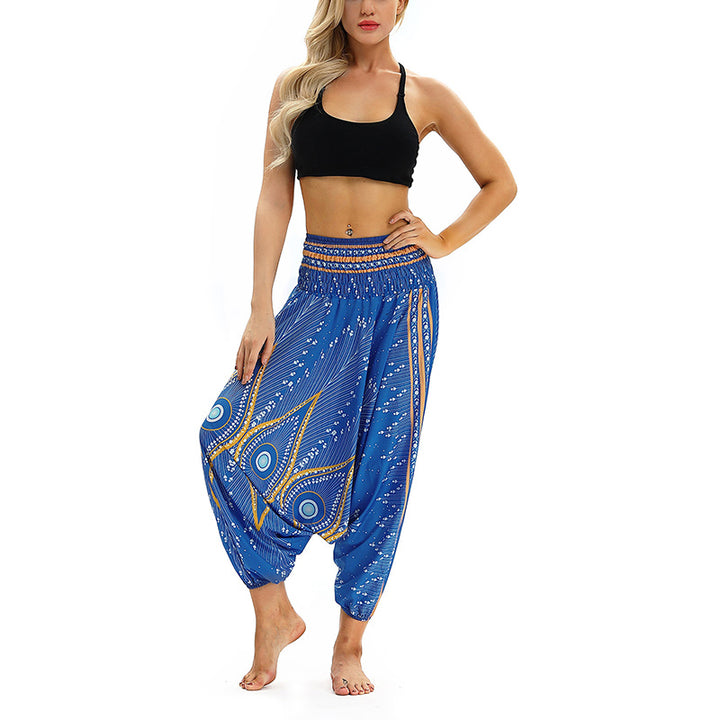 Buddha Stones Boho Feather Yoga Pants Hippie Harem Trousers Sports Fitness Dance Women's Pants