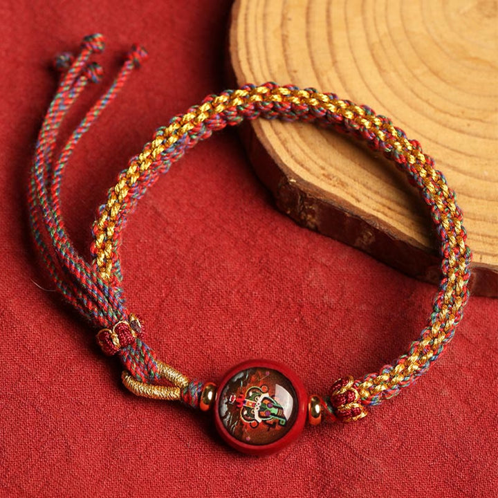 Buddha Stones Colorful Rope Cinnabar Thangka Blessing Braided Bracelet