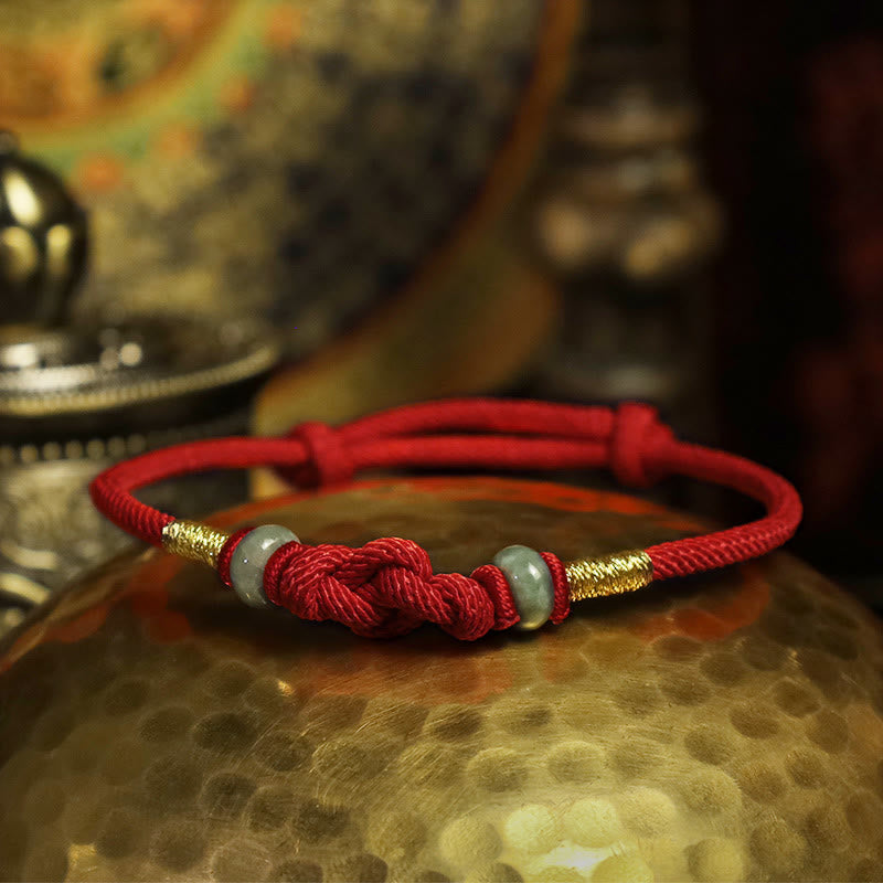 Buddha Stones Red String Jade Luck Fortune Knot Braided Couple Bracelet