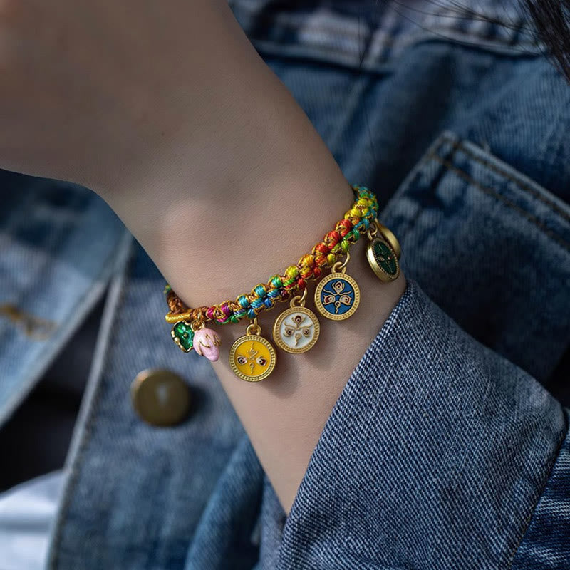 Buddha Stones Tibetan Colorful Rope Five God Of Wealth Luck Braid Bracelet