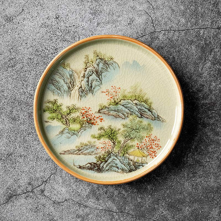 Buddha Stones Pine Mountain Forest Landscape Ceramic Gaiwan Sancai Teacup Kung Fu Tea Cup And Saucer With Lid