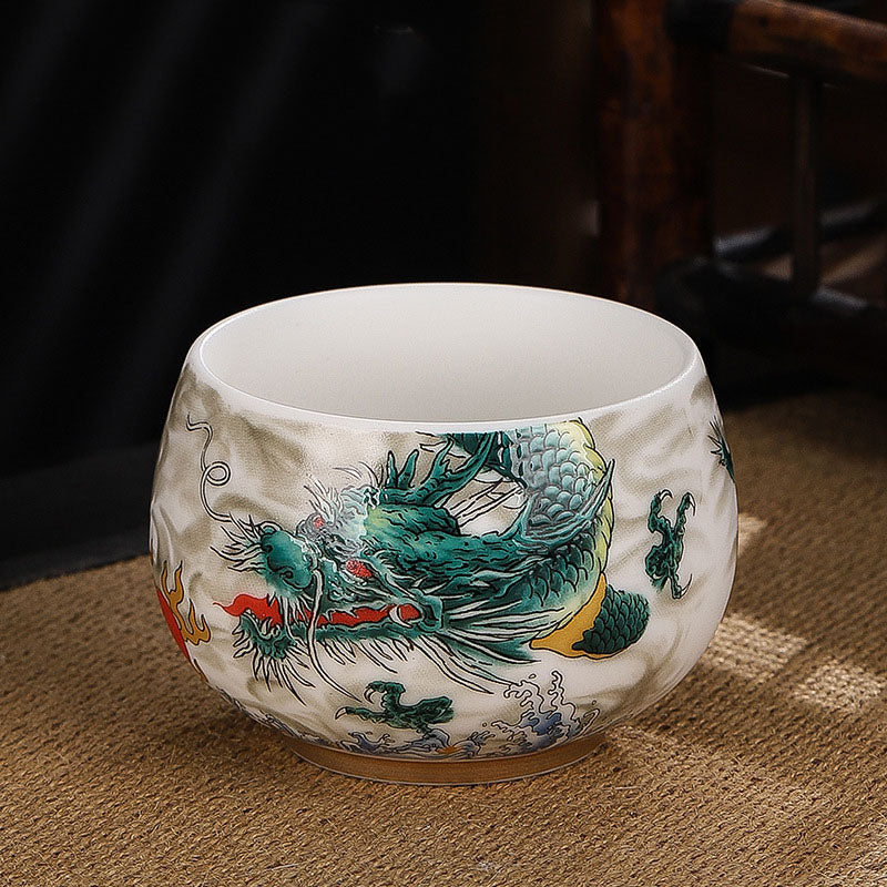 Buddha Stones Dragon Cicada Bamboo Deer Crane Lotus Plum Flower Ceramic Teacup Kung Fu Tea Cup Bowl 185ml