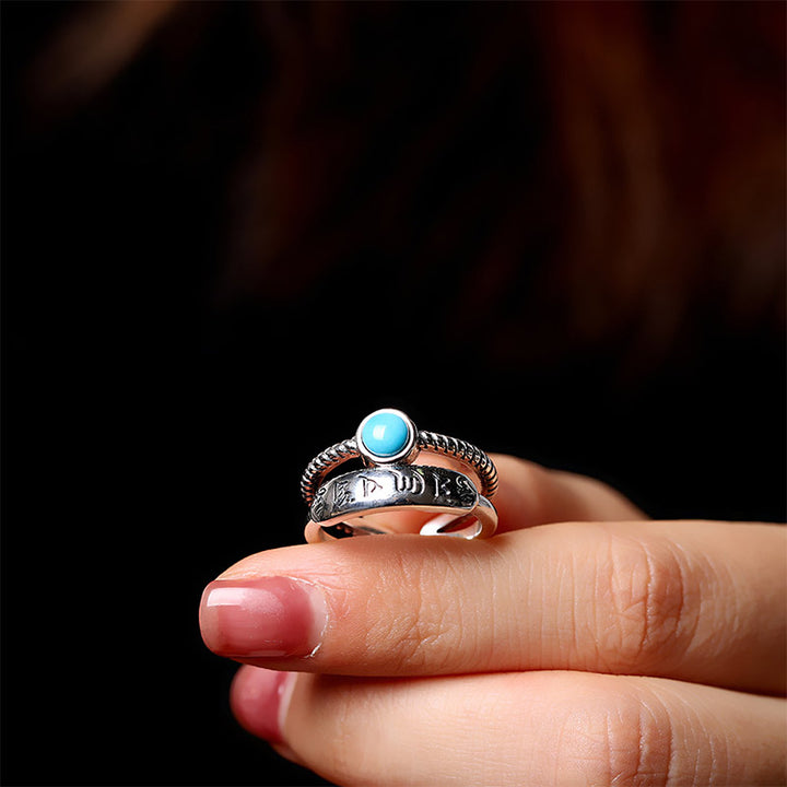 925 Sterling Silver Turquoise Six True Words Blessing Ring