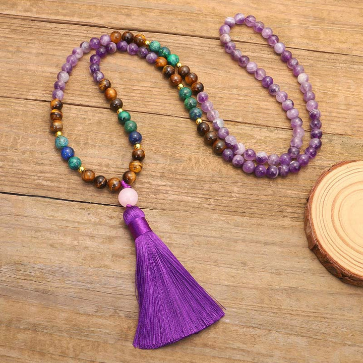 Buddha Stones Tibetan Amethyst Purify Bracelet Mala Set